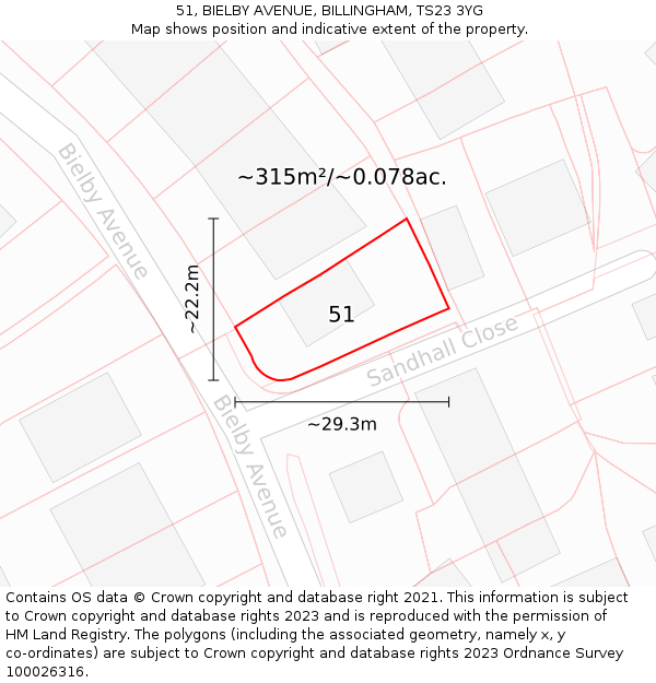 51, BIELBY AVENUE, BILLINGHAM, TS23 3YG: Plot and title map