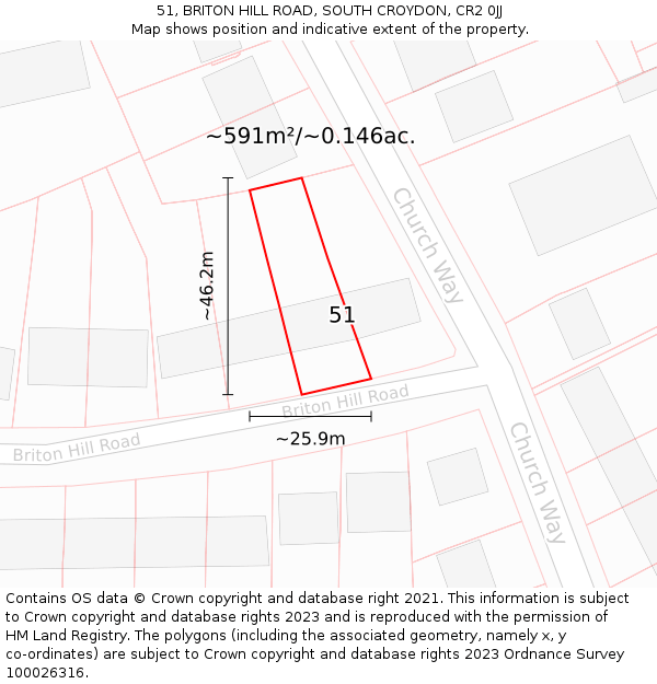 51, BRITON HILL ROAD, SOUTH CROYDON, CR2 0JJ: Plot and title map