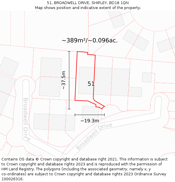 51, BROADWELL DRIVE, SHIPLEY, BD18 1QN: Plot and title map