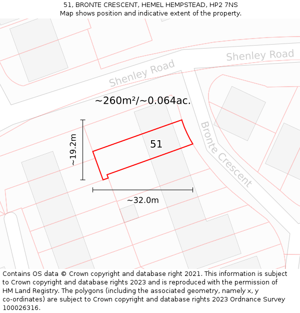 51, BRONTE CRESCENT, HEMEL HEMPSTEAD, HP2 7NS: Plot and title map