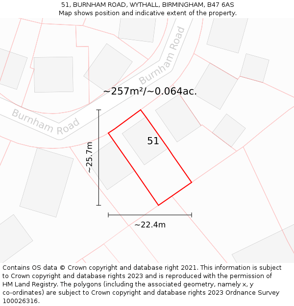 51, BURNHAM ROAD, WYTHALL, BIRMINGHAM, B47 6AS: Plot and title map