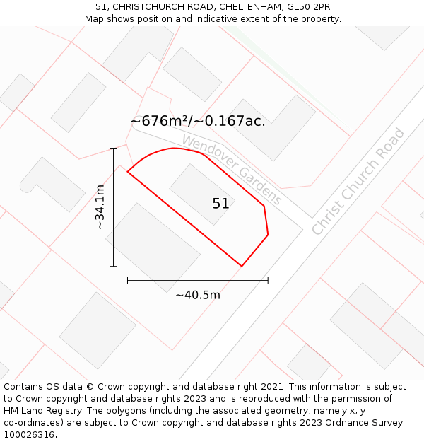 51, CHRISTCHURCH ROAD, CHELTENHAM, GL50 2PR: Plot and title map