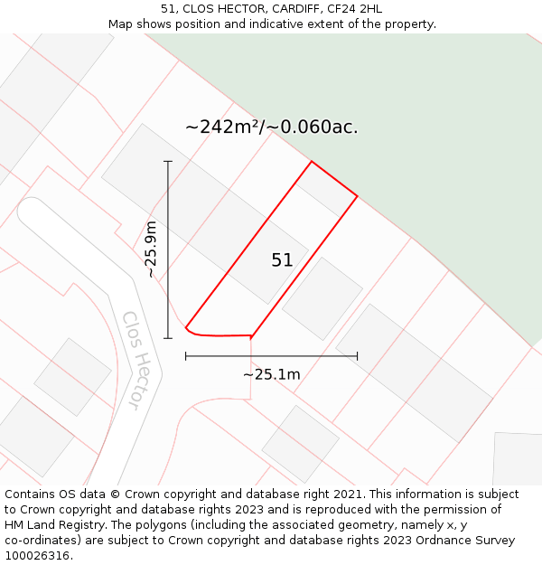 51, CLOS HECTOR, CARDIFF, CF24 2HL: Plot and title map