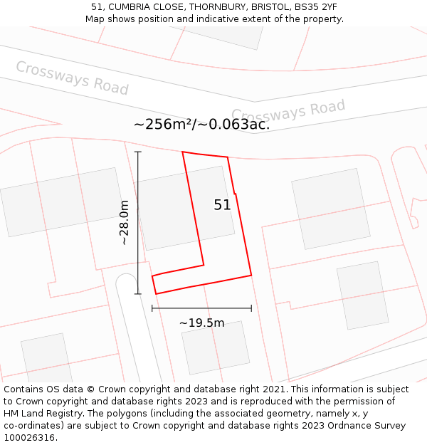 51, CUMBRIA CLOSE, THORNBURY, BRISTOL, BS35 2YF: Plot and title map