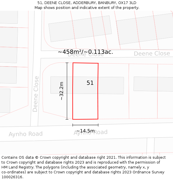 51, DEENE CLOSE, ADDERBURY, BANBURY, OX17 3LD: Plot and title map