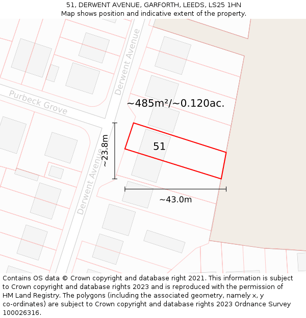 51, DERWENT AVENUE, GARFORTH, LEEDS, LS25 1HN: Plot and title map