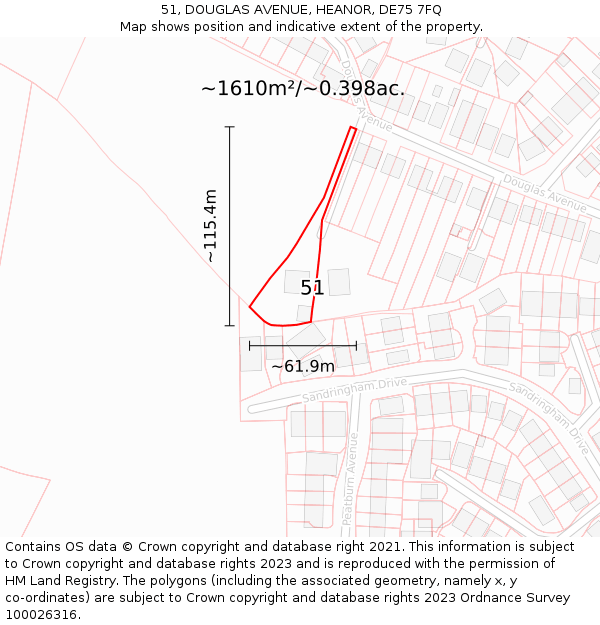 51, DOUGLAS AVENUE, HEANOR, DE75 7FQ: Plot and title map