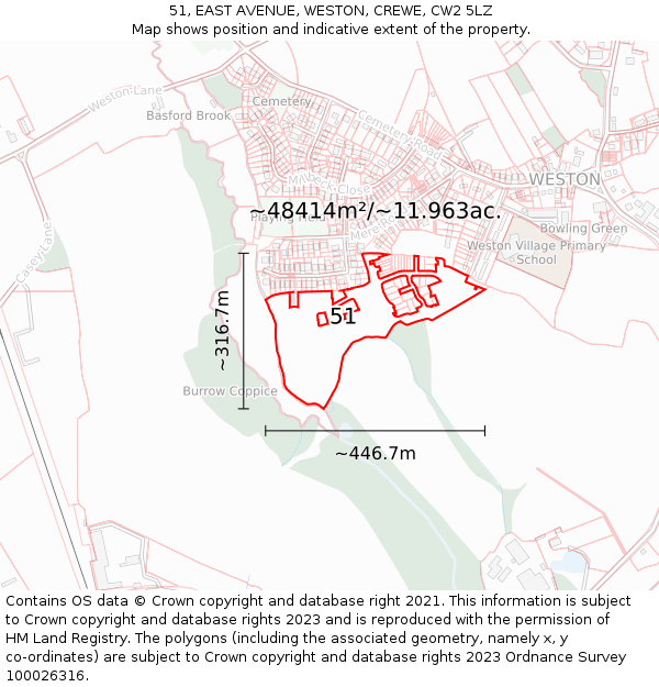 51, EAST AVENUE, WESTON, CREWE, CW2 5LZ: Plot and title map