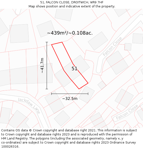 51, FALCON CLOSE, DROITWICH, WR9 7HF: Plot and title map