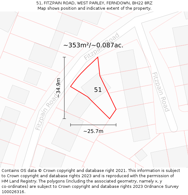 51, FITZPAIN ROAD, WEST PARLEY, FERNDOWN, BH22 8RZ: Plot and title map