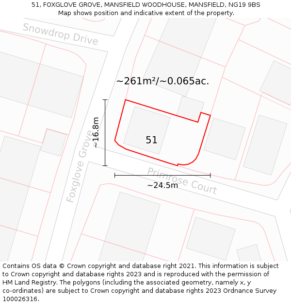 51, FOXGLOVE GROVE, MANSFIELD WOODHOUSE, MANSFIELD, NG19 9BS: Plot and title map