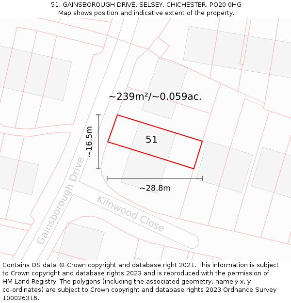 51, GAINSBOROUGH DRIVE, SELSEY, CHICHESTER, PO20 0HG: Plot and title map