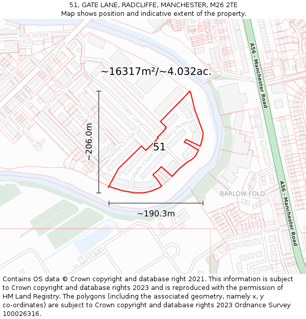 51, GATE LANE, RADCLIFFE, MANCHESTER, M26 2TE: Plot and title map