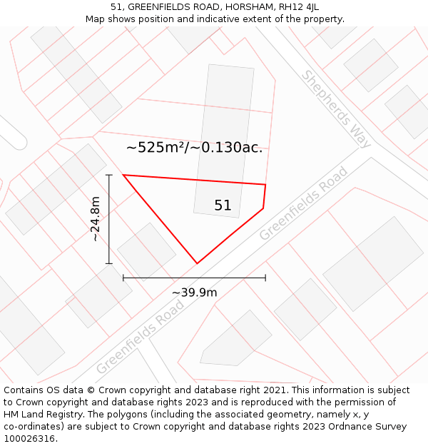 51, GREENFIELDS ROAD, HORSHAM, RH12 4JL: Plot and title map