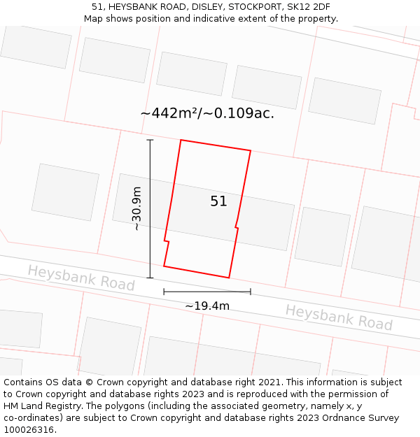 51, HEYSBANK ROAD, DISLEY, STOCKPORT, SK12 2DF: Plot and title map