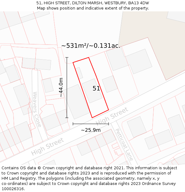 51, HIGH STREET, DILTON MARSH, WESTBURY, BA13 4DW: Plot and title map