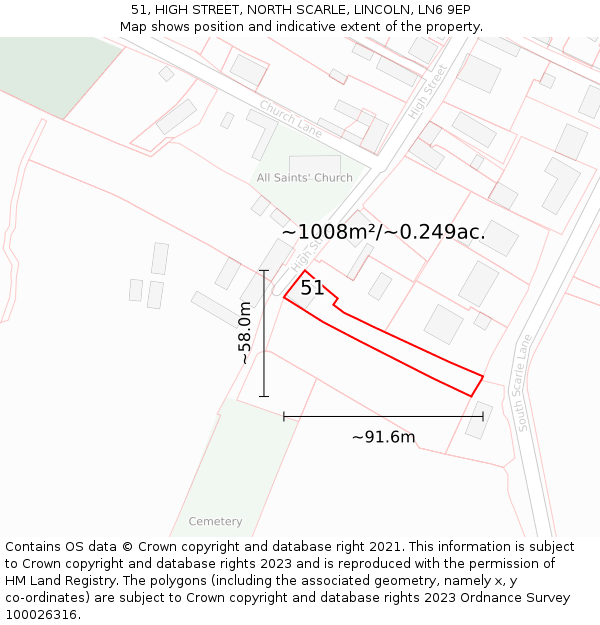 51, HIGH STREET, NORTH SCARLE, LINCOLN, LN6 9EP: Plot and title map