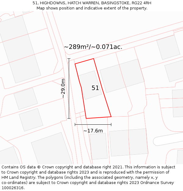 51, HIGHDOWNS, HATCH WARREN, BASINGSTOKE, RG22 4RH: Plot and title map