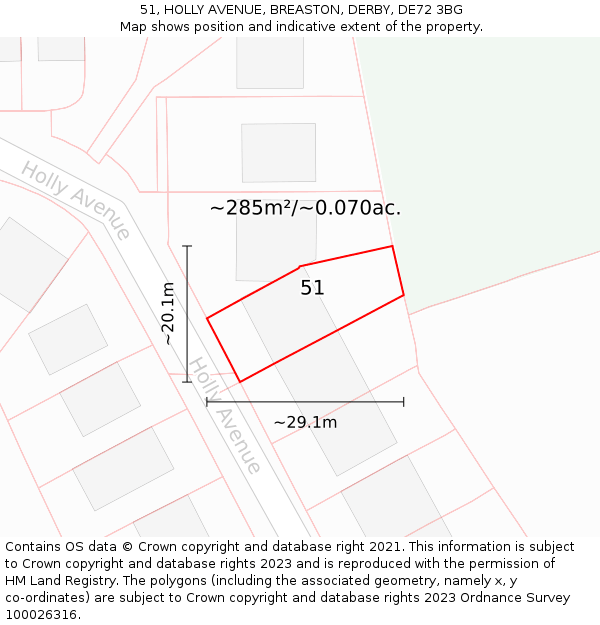 51, HOLLY AVENUE, BREASTON, DERBY, DE72 3BG: Plot and title map