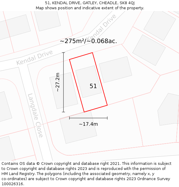 51, KENDAL DRIVE, GATLEY, CHEADLE, SK8 4QJ: Plot and title map