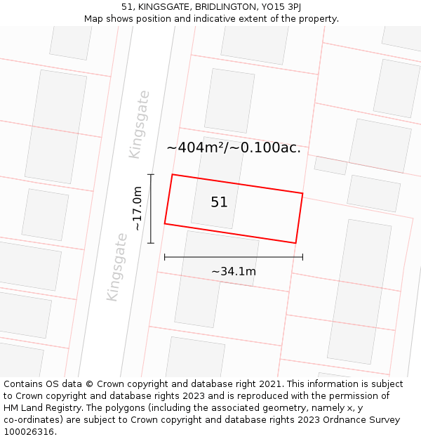 51, KINGSGATE, BRIDLINGTON, YO15 3PJ: Plot and title map