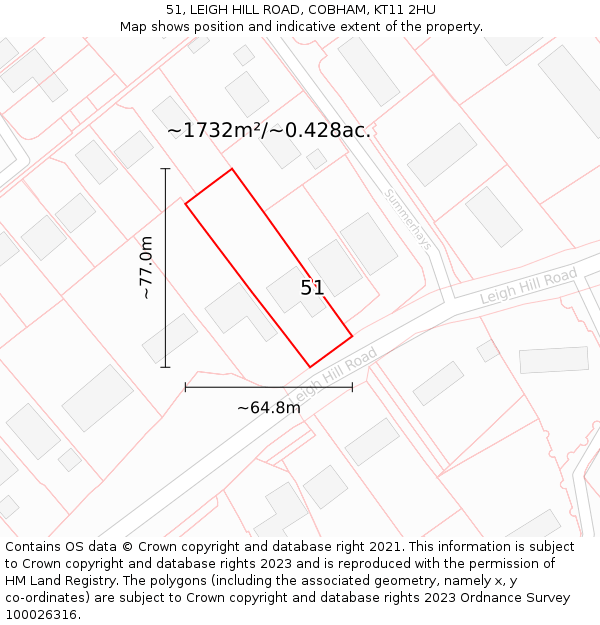 51, LEIGH HILL ROAD, COBHAM, KT11 2HU: Plot and title map