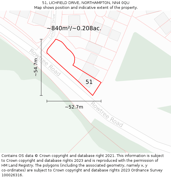 51, LICHFIELD DRIVE, NORTHAMPTON, NN4 0QU: Plot and title map