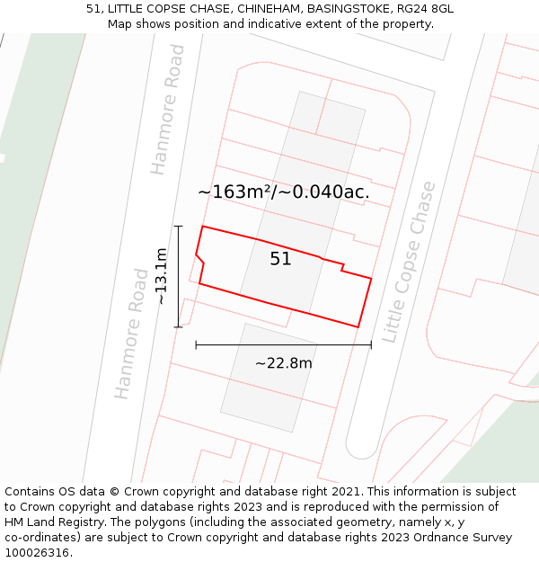 51, LITTLE COPSE CHASE, CHINEHAM, BASINGSTOKE, RG24 8GL: Plot and title map