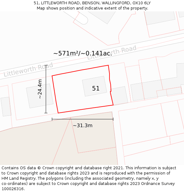 51, LITTLEWORTH ROAD, BENSON, WALLINGFORD, OX10 6LY: Plot and title map