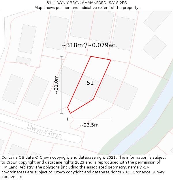 51, LLWYN Y BRYN, AMMANFORD, SA18 2ES: Plot and title map