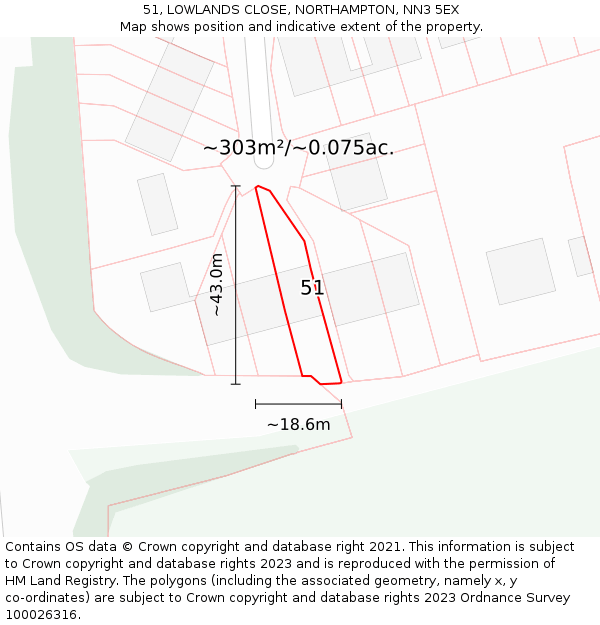 51, LOWLANDS CLOSE, NORTHAMPTON, NN3 5EX: Plot and title map