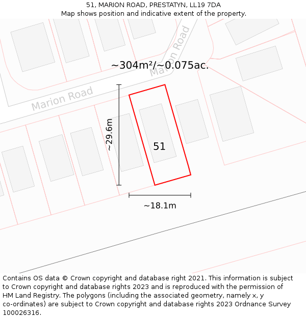 51, MARION ROAD, PRESTATYN, LL19 7DA: Plot and title map