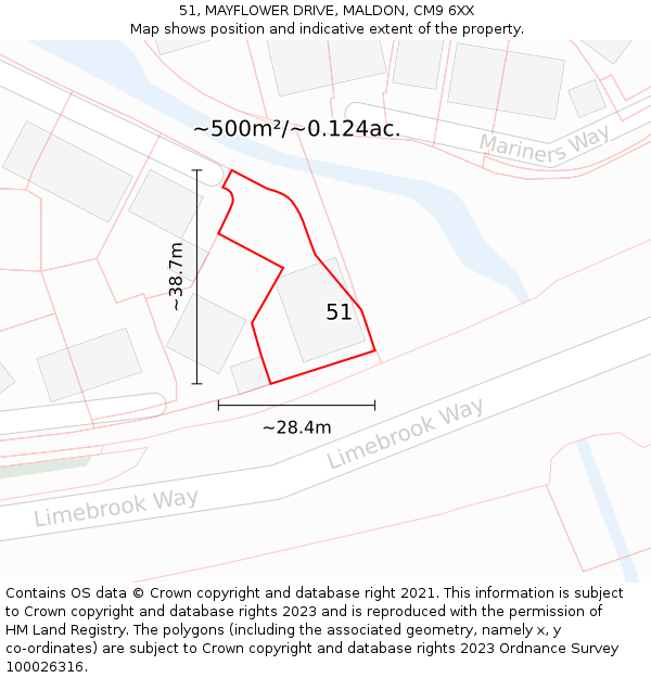 51, MAYFLOWER DRIVE, MALDON, CM9 6XX: Plot and title map