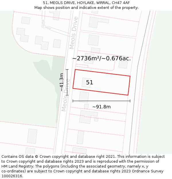 51, MEOLS DRIVE, HOYLAKE, WIRRAL, CH47 4AF: Plot and title map