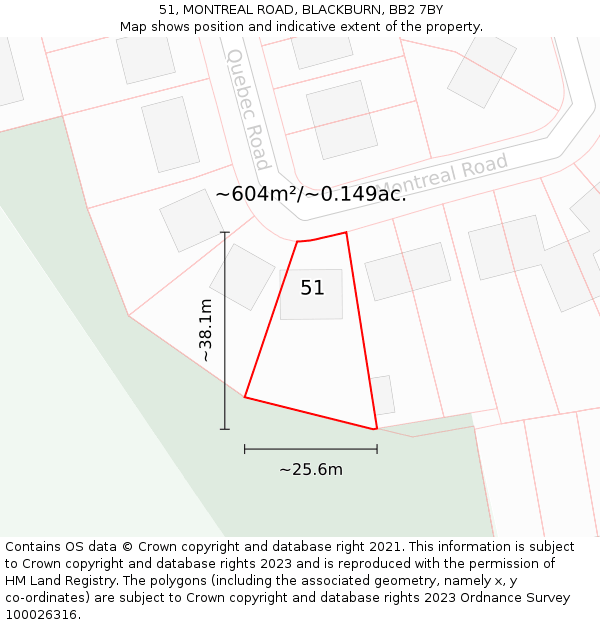 51, MONTREAL ROAD, BLACKBURN, BB2 7BY: Plot and title map