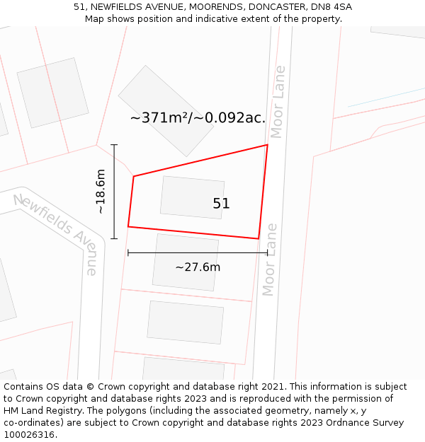 51, NEWFIELDS AVENUE, MOORENDS, DONCASTER, DN8 4SA: Plot and title map