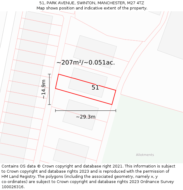 51, PARK AVENUE, SWINTON, MANCHESTER, M27 4TZ: Plot and title map