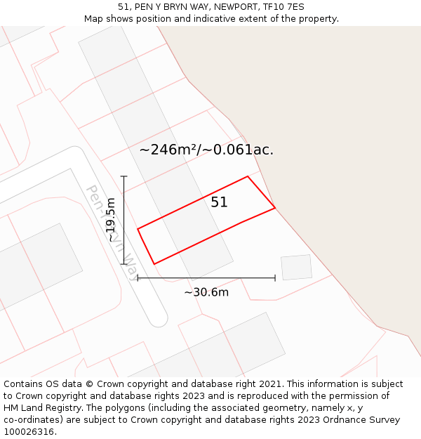 51, PEN Y BRYN WAY, NEWPORT, TF10 7ES: Plot and title map