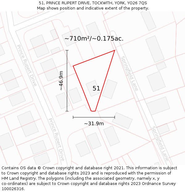 51, PRINCE RUPERT DRIVE, TOCKWITH, YORK, YO26 7QS: Plot and title map