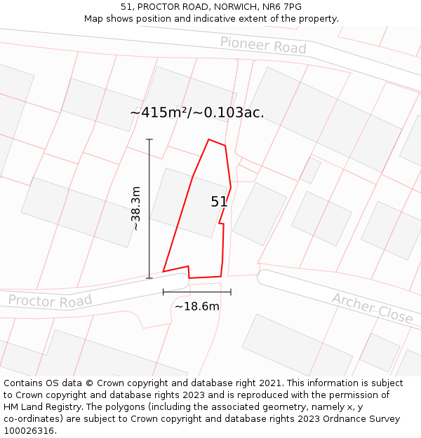 51, PROCTOR ROAD, NORWICH, NR6 7PG: Plot and title map