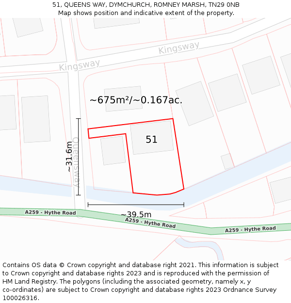 51, QUEENS WAY, DYMCHURCH, ROMNEY MARSH, TN29 0NB: Plot and title map