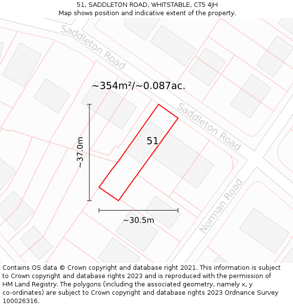 51, SADDLETON ROAD, WHITSTABLE, CT5 4JH: Plot and title map