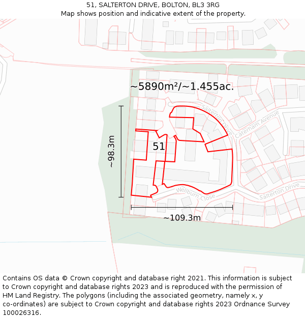 51, SALTERTON DRIVE, BOLTON, BL3 3RG: Plot and title map