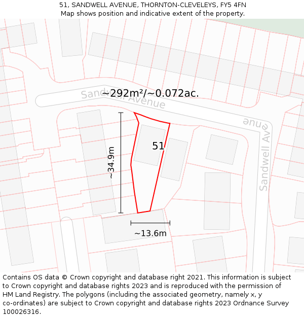 51, SANDWELL AVENUE, THORNTON-CLEVELEYS, FY5 4FN: Plot and title map