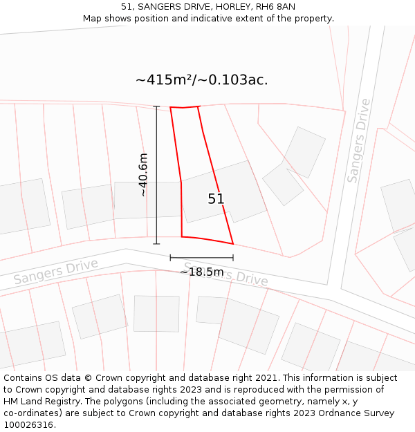 51, SANGERS DRIVE, HORLEY, RH6 8AN: Plot and title map