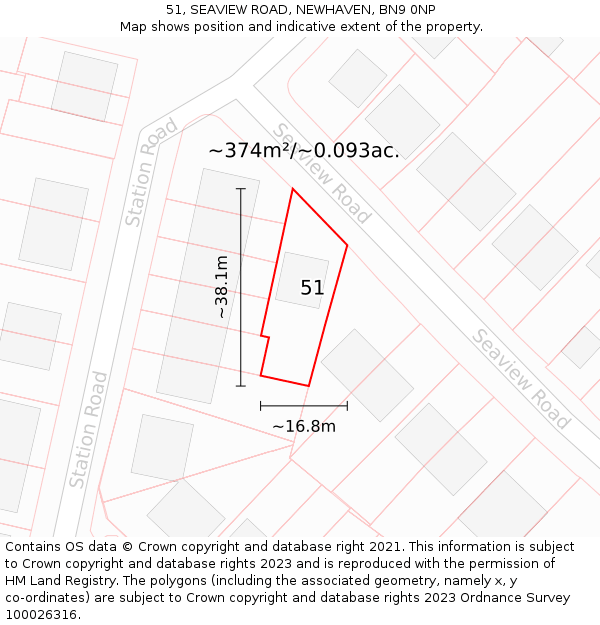 51, SEAVIEW ROAD, NEWHAVEN, BN9 0NP: Plot and title map