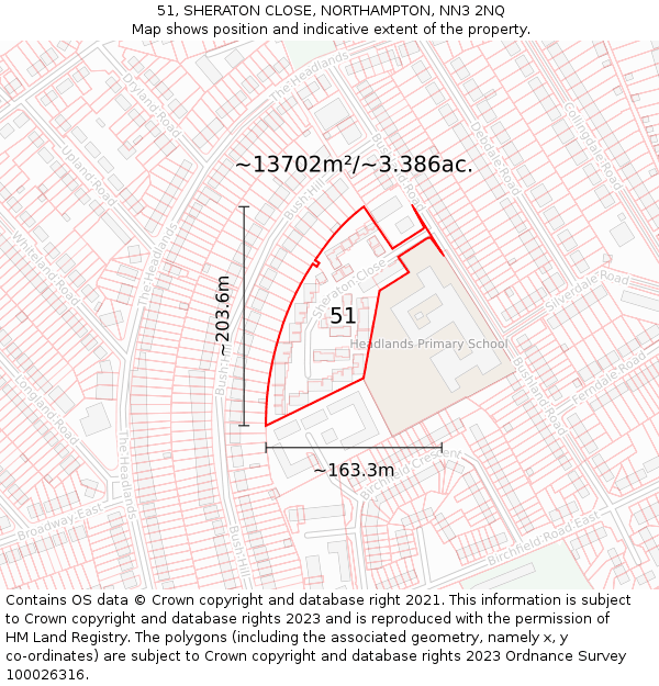 51, SHERATON CLOSE, NORTHAMPTON, NN3 2NQ: Plot and title map