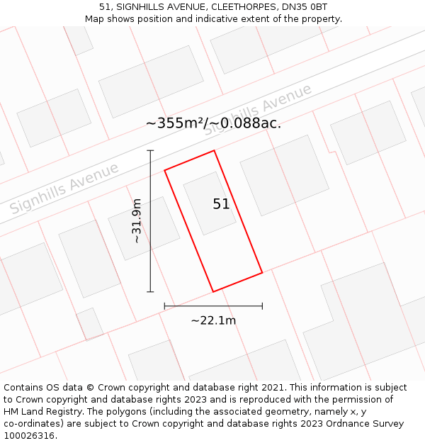 51, SIGNHILLS AVENUE, CLEETHORPES, DN35 0BT: Plot and title map