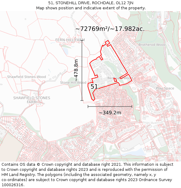 51, STONEHILL DRIVE, ROCHDALE, OL12 7JN: Plot and title map