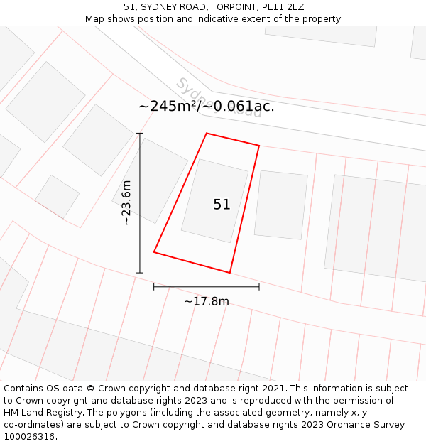 51, SYDNEY ROAD, TORPOINT, PL11 2LZ: Plot and title map